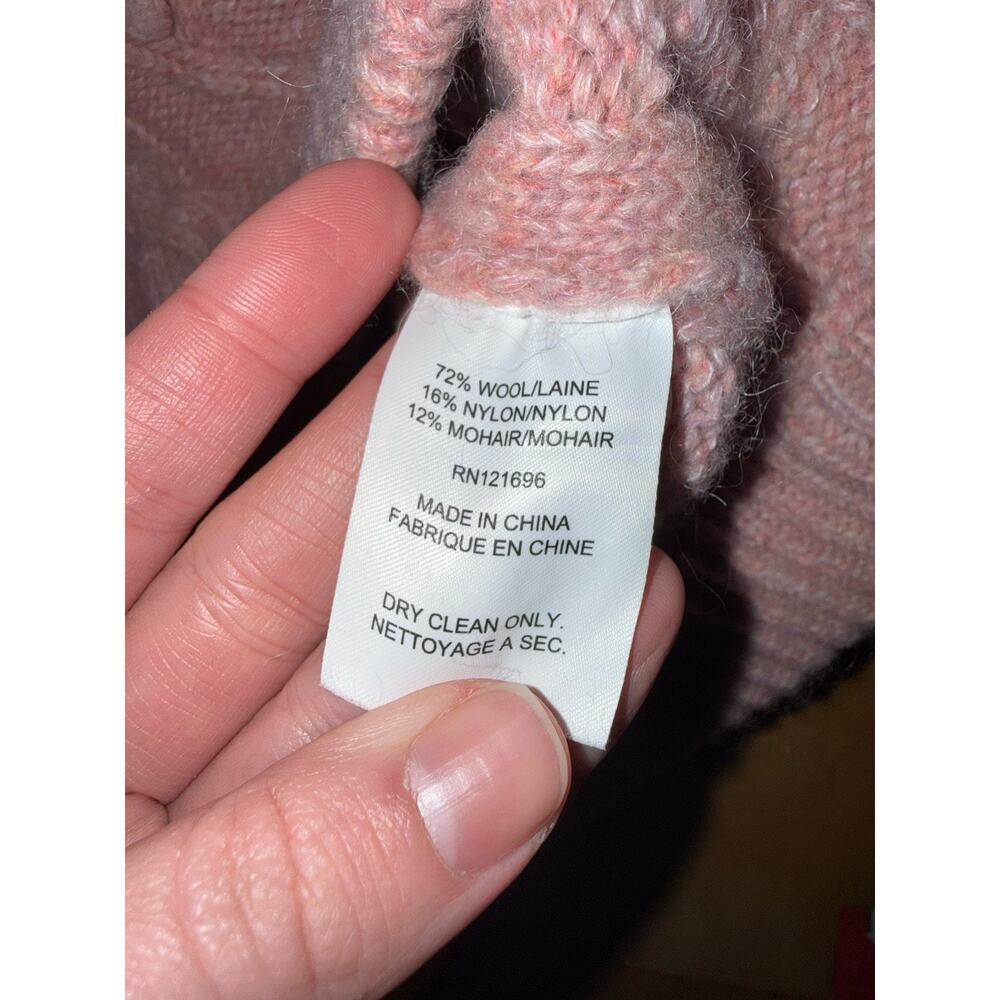 Demylee Cable Sweater Chunky Cable knit Fisherman Crew Neck Wool Mohair Pink S - Picture 3 of 3